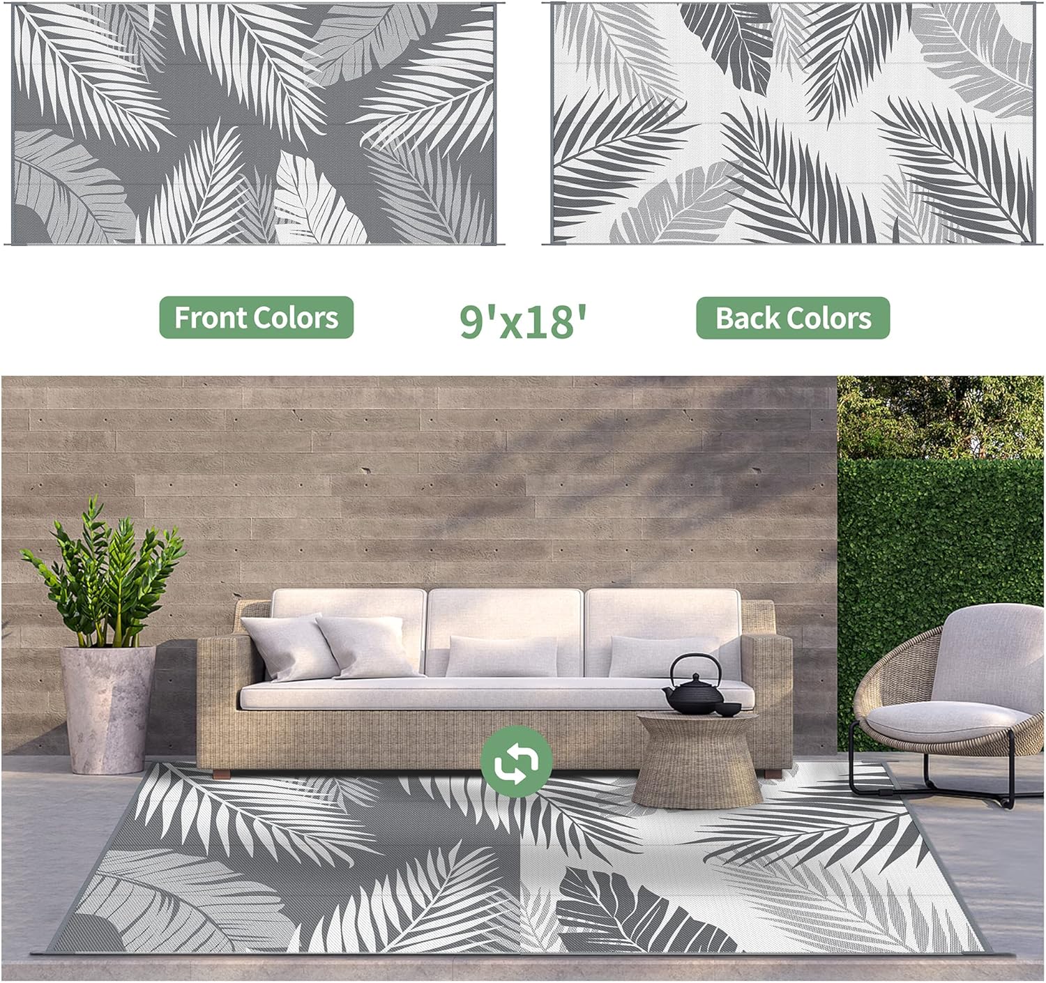 GENIMO Outdoor Rug 9' x 18' Waterproof for Patios Clearance, Reversible, Plastic Straw Camping Rug