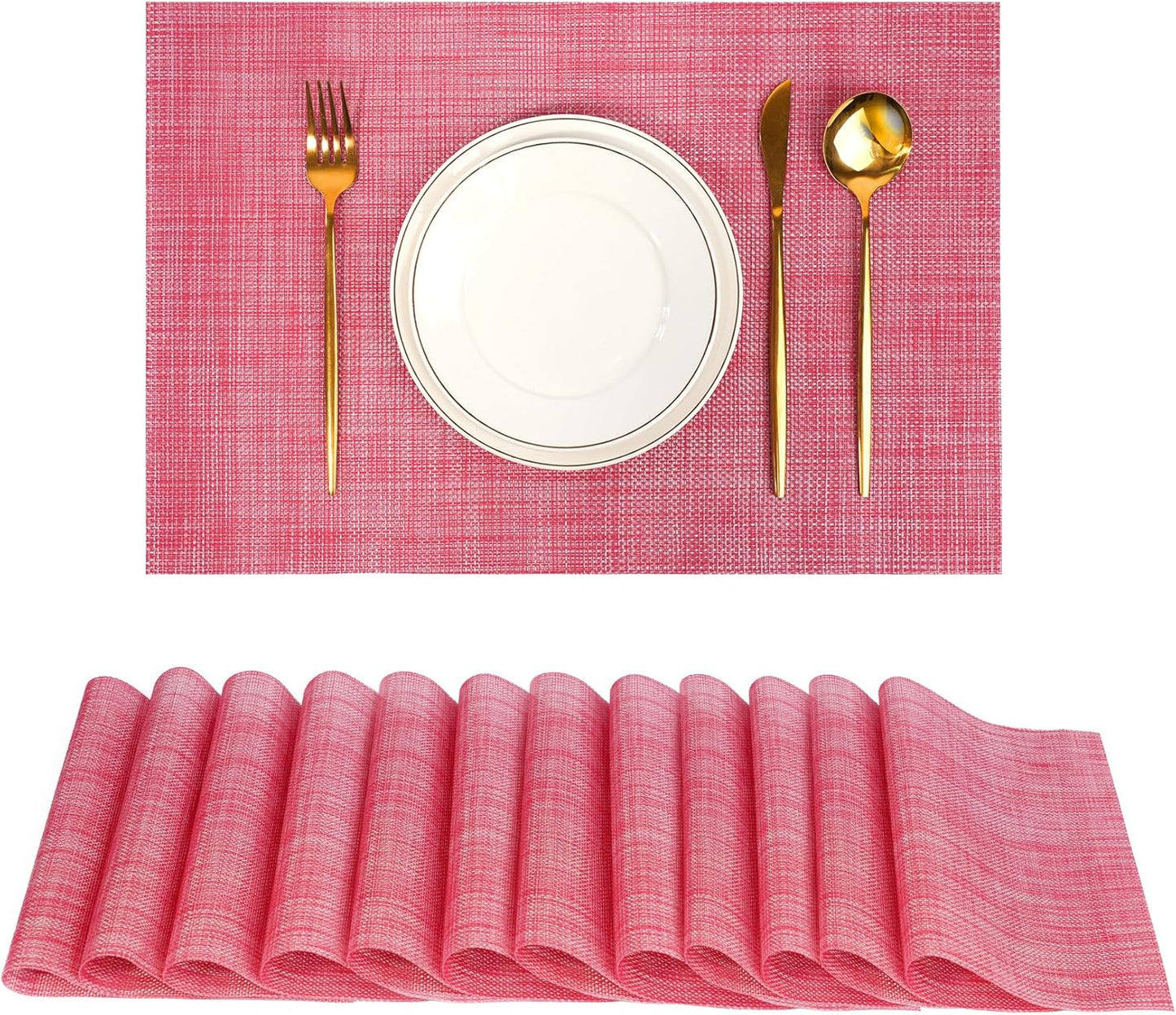Placemats Set of 12，Non-Slip PVC Weave Table Mats Easy to Clean，Heat Resistant Place Mats for