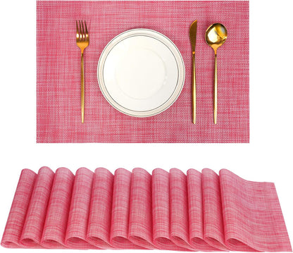 Placemats Set of 12，Non-Slip PVC Weave Table Mats Easy to Clean，Heat Resistant Place Mats for