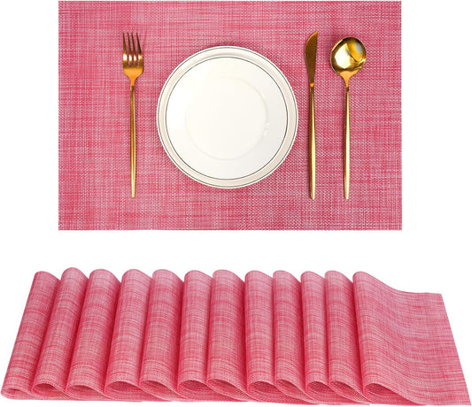 Placemats Set of 12，Non-Slip PVC Weave Table Mats Easy to Clean，Heat Resistant Place Mats for