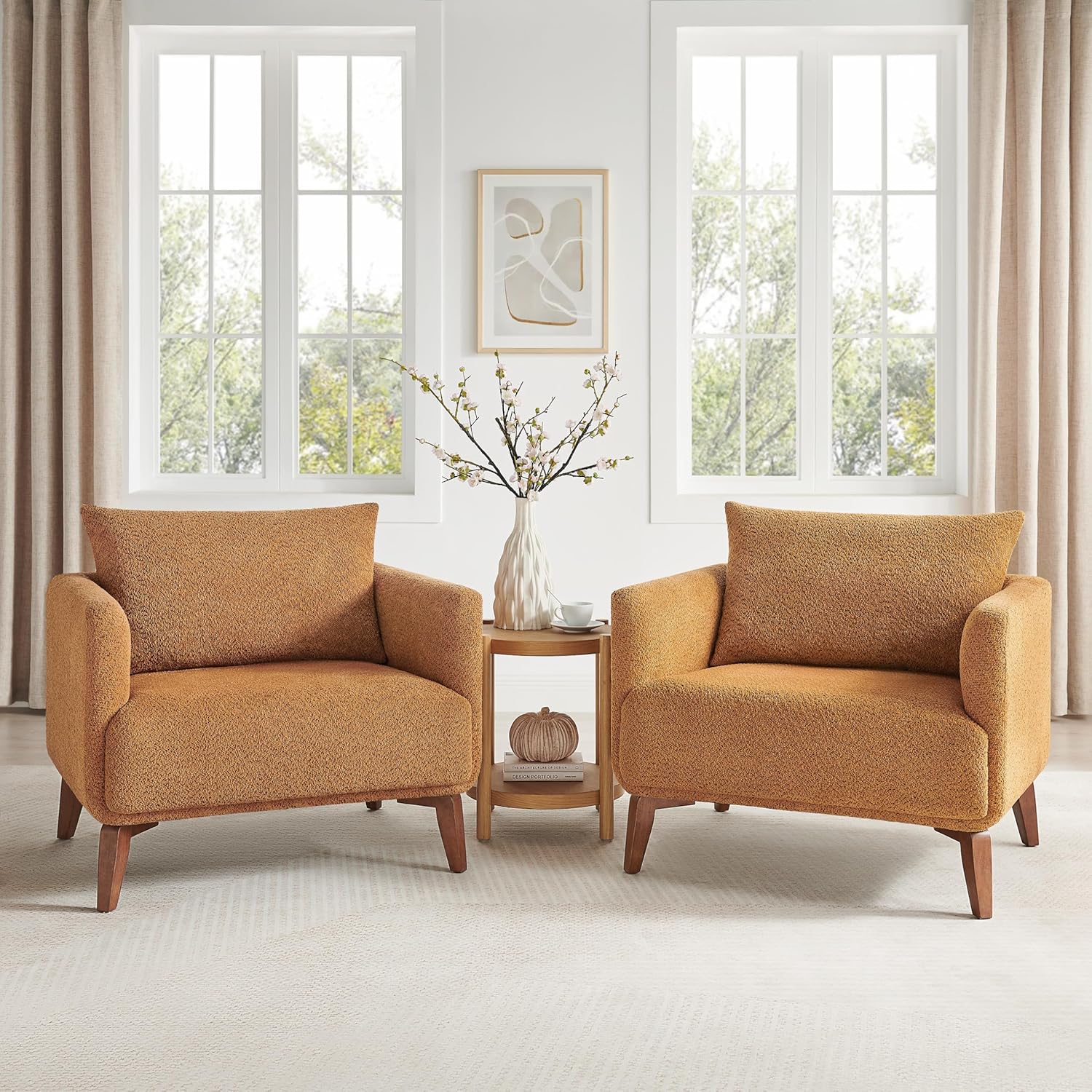 Oversized Accent Chair Modern Boucle Armchair for Living Room Sets of 2 - 37" Wide & Cozy Reading