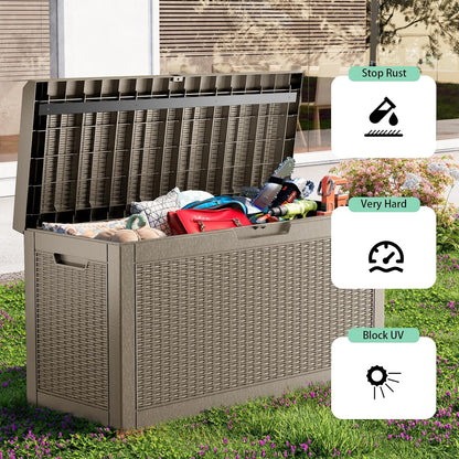 Vixzen 60 Gallon Outdoor Deck Box,Lockable Resin Waterproof Storage Box,UV Resistant,Weather
