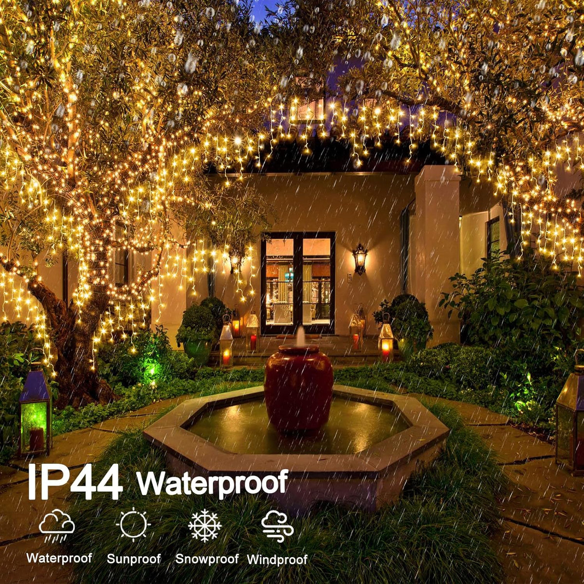 Christmas Lights Outdoor, 33ft 400 LED Warm White Icicle Lights for Outside House, Plug in