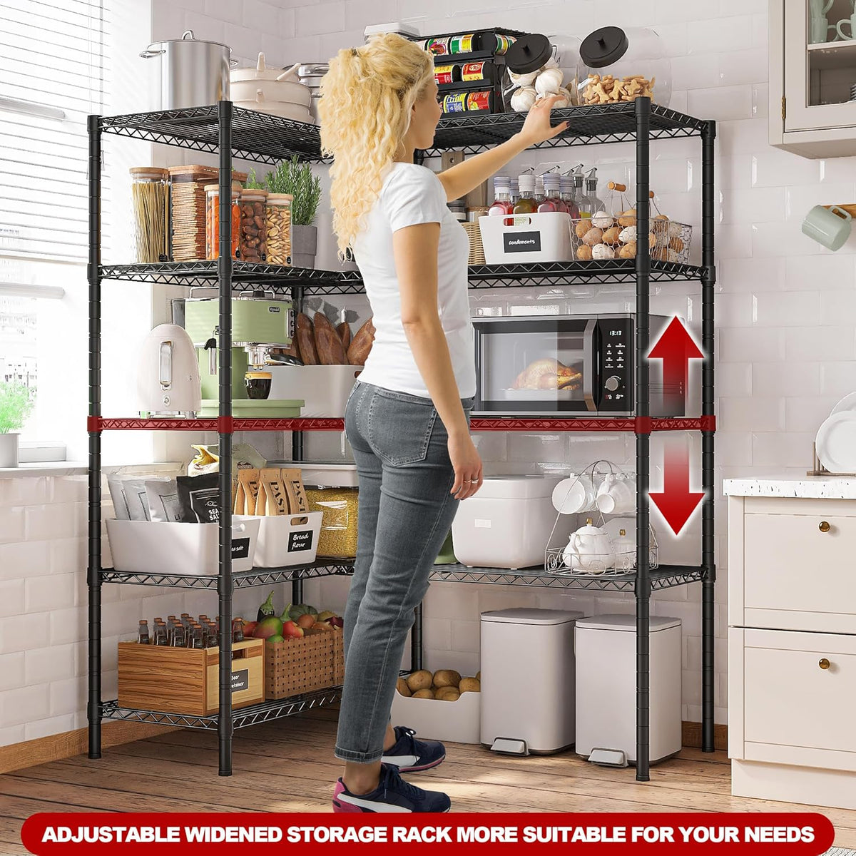 REIBII 5 Tier Wire Shelving Storage Shelves Loads 1430LBS, 58" W Metal Shelving Unit for Storage