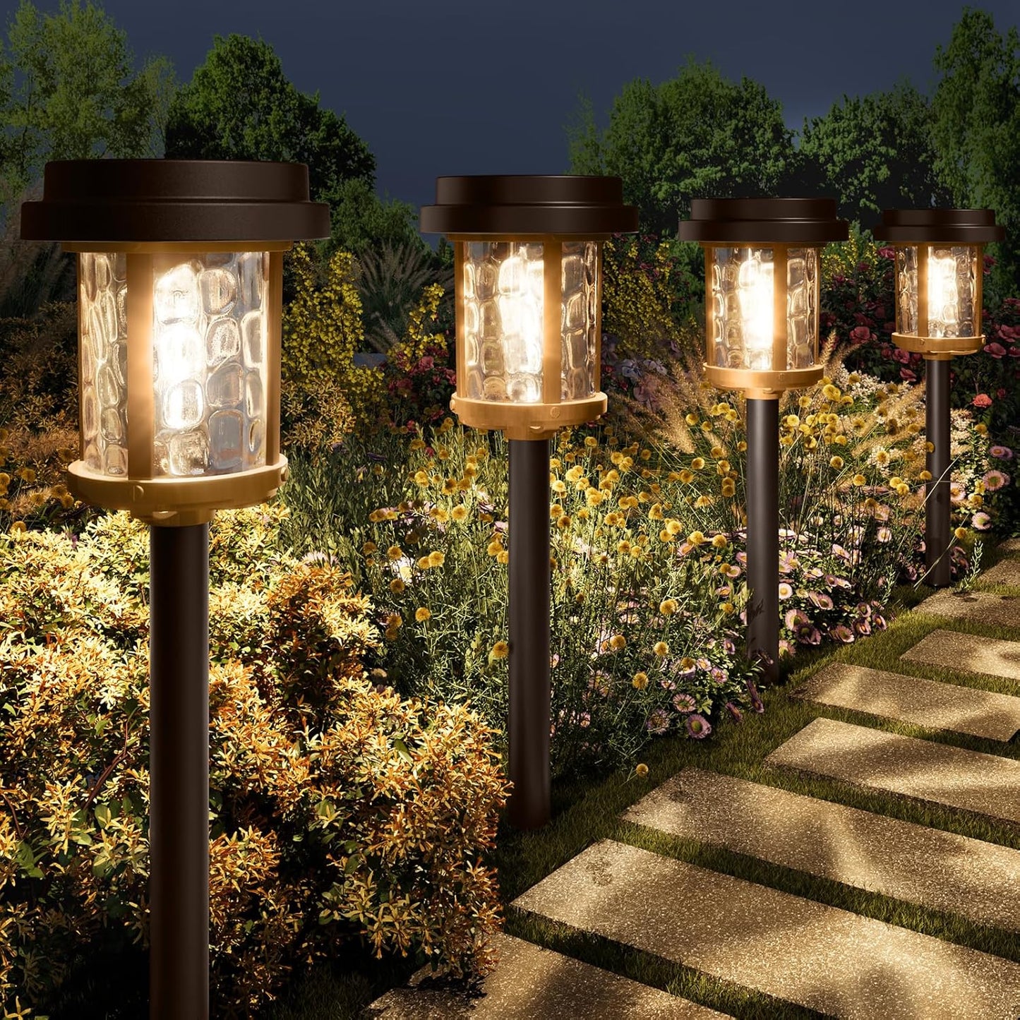 XMCOSY+ Solar Pathway Lights, Dual-Tone Solar Lights Outdoor Waterproof IP65, 20 LM LED Bright