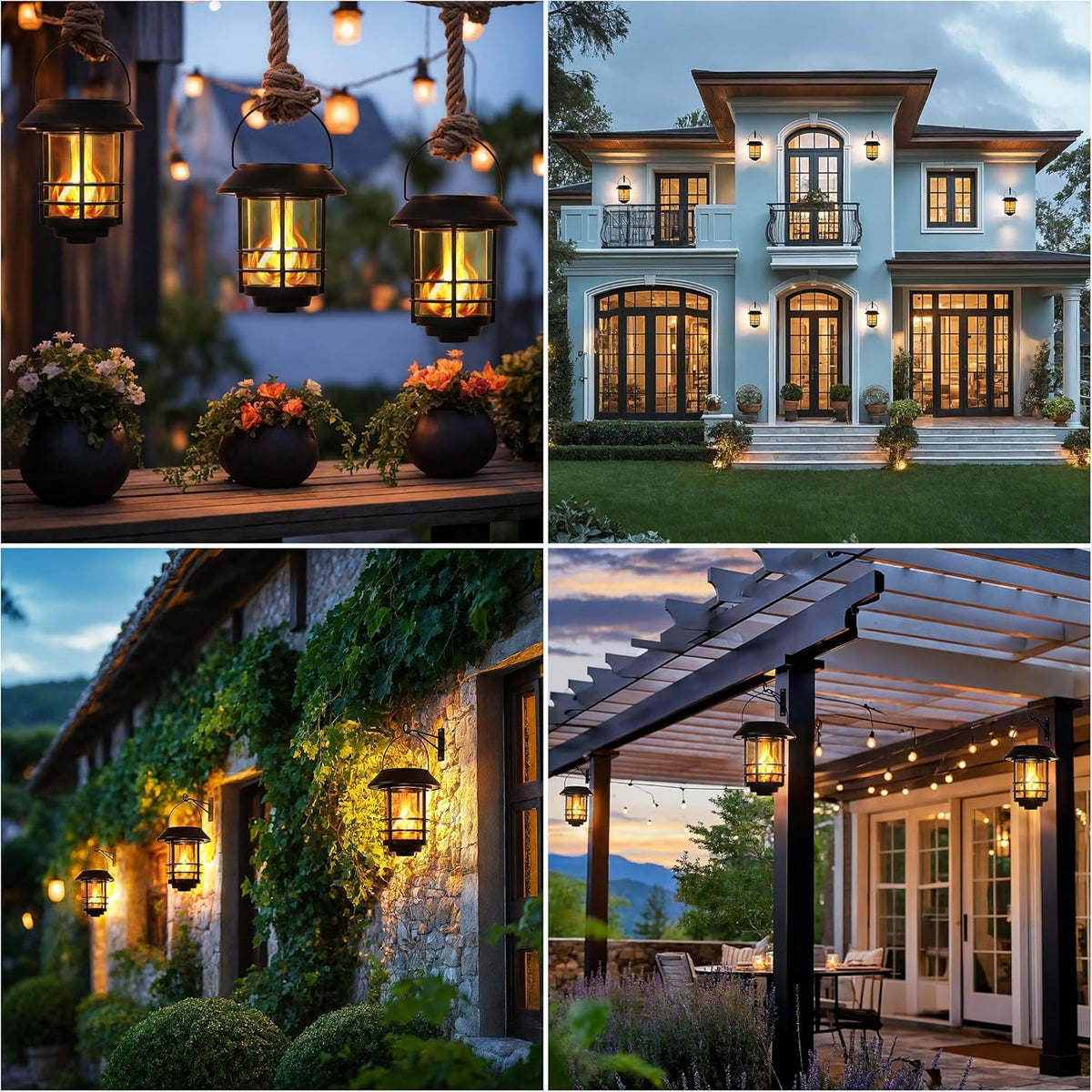 Otdair Solar Wall Lantern Outdoor, Flickering Flames Solar Sconce Lights Outdoor, Hanging Lamps