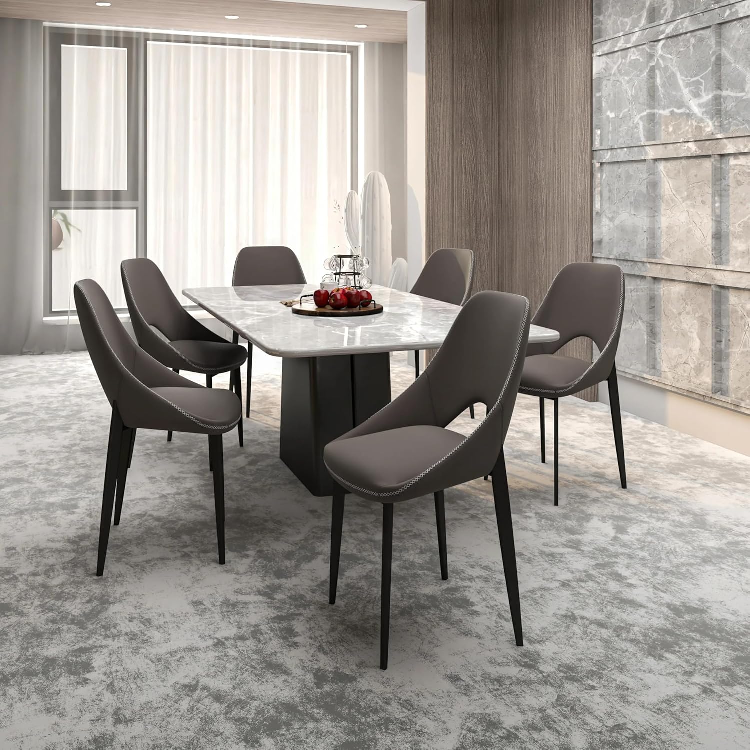 LeisureMod Amalfi Upholstered Fabric Dining Chair – Modern Side Chair with Iron Legs, Mid-Century