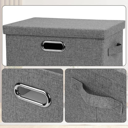 Medium 15" 21 Quart Collapsible Stackable Storage Bins with Lids, 3 Packs Grey Foldable Fabric
