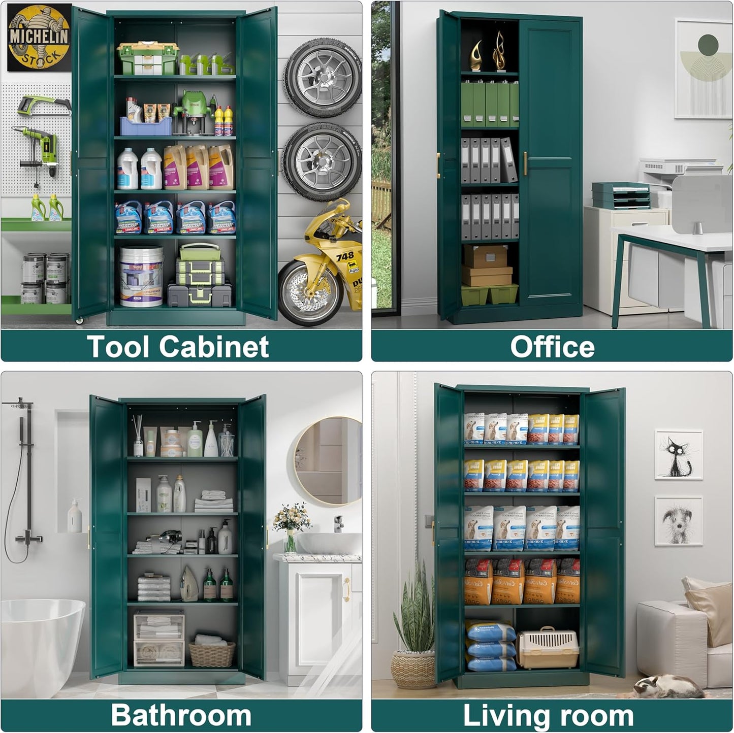 71" Storage Cabinet, Metal Pantry Cabinet, Kitchen Pantry Storage Cabinets with Doors and 4
