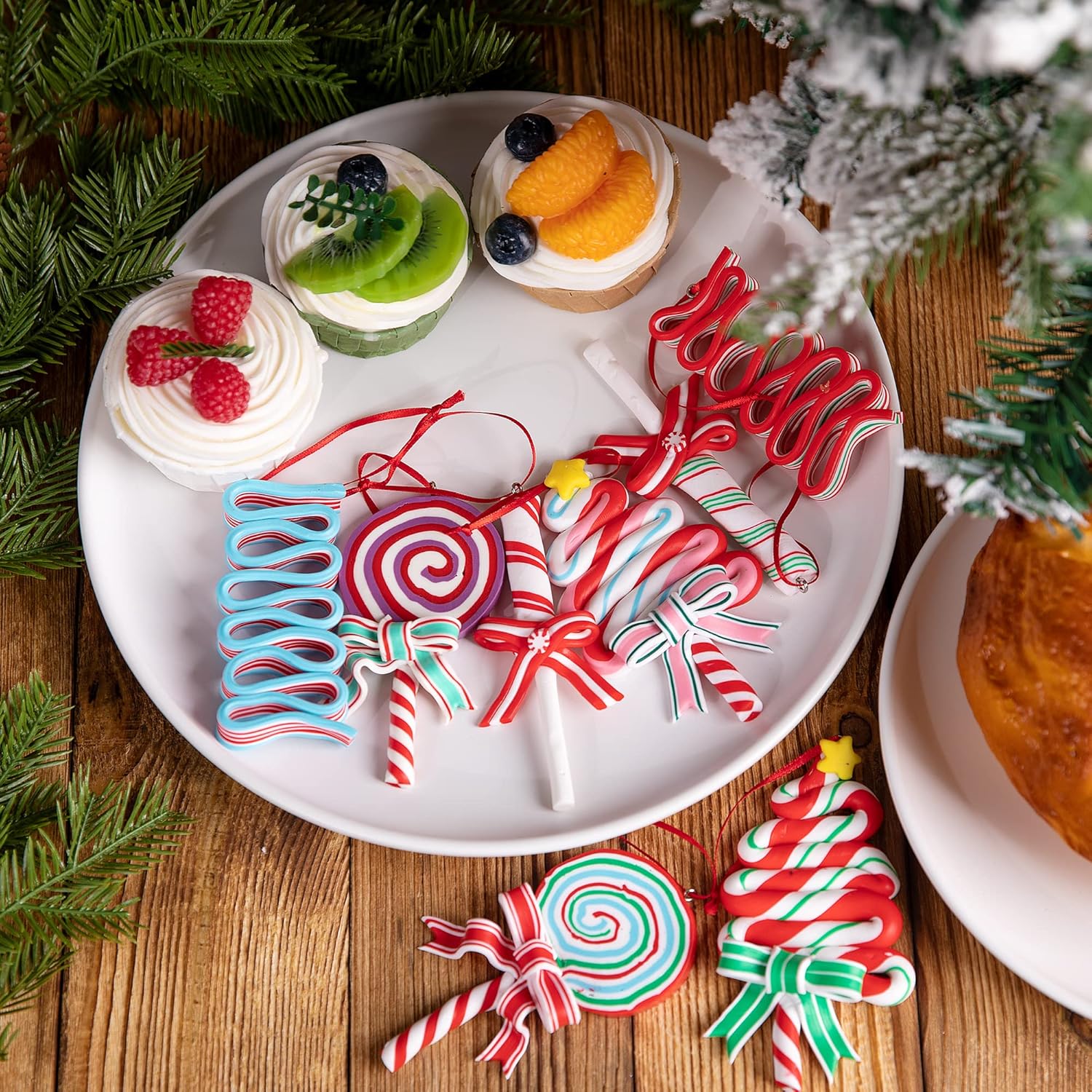 codree 8 PCS Christmas Lollipop Ornaments- Christmas Candies Polymer Clay Ornament- Xmas Decor