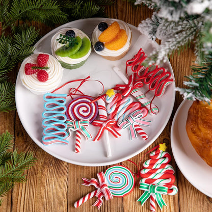codree 8 PCS Christmas Lollipop Ornaments- Christmas Candies Polymer Clay Ornament- Xmas Decor