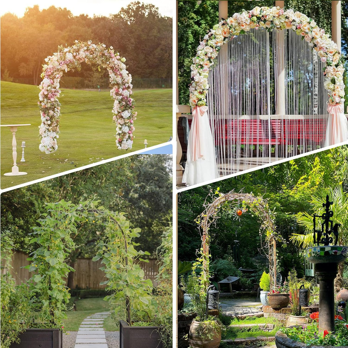 Thickened Rustproof Garden Arch, Wedding Arch- 4.6 * 7.8 or 6.4 * 7.5Ft, Easy to Assemble, Long