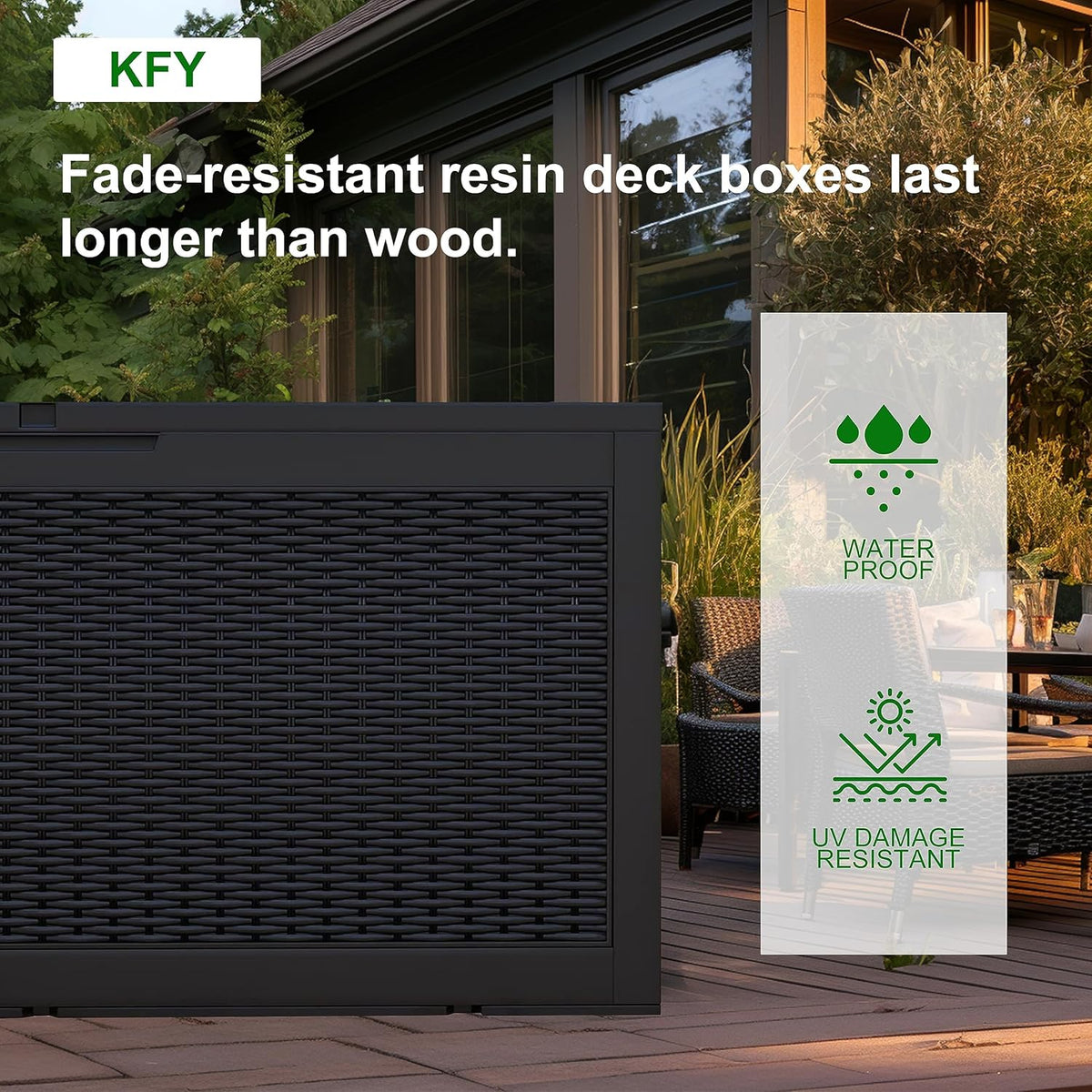 DRATO 260 Gallon Deck Box, Outdoor Large Waterproof Resin Storage Box with Lockable Lid for Patio