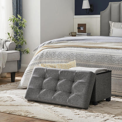 SONGMICS Storage Ottoman Bench, Foldable Foot Rest with Legs, 15 x 30 x 15.2 Inches, End of Bed