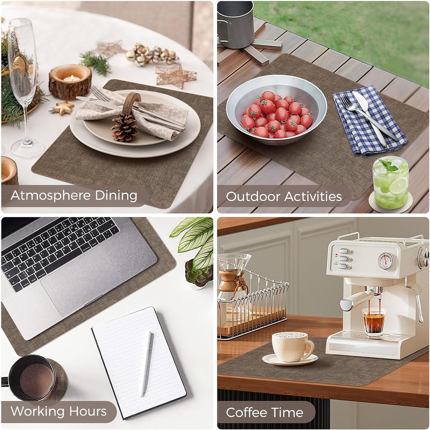 Vinyl Placemats Set of 4, Faux Leather Waterproof and Heat Resistant Place Mats, Washable Anti-Slip