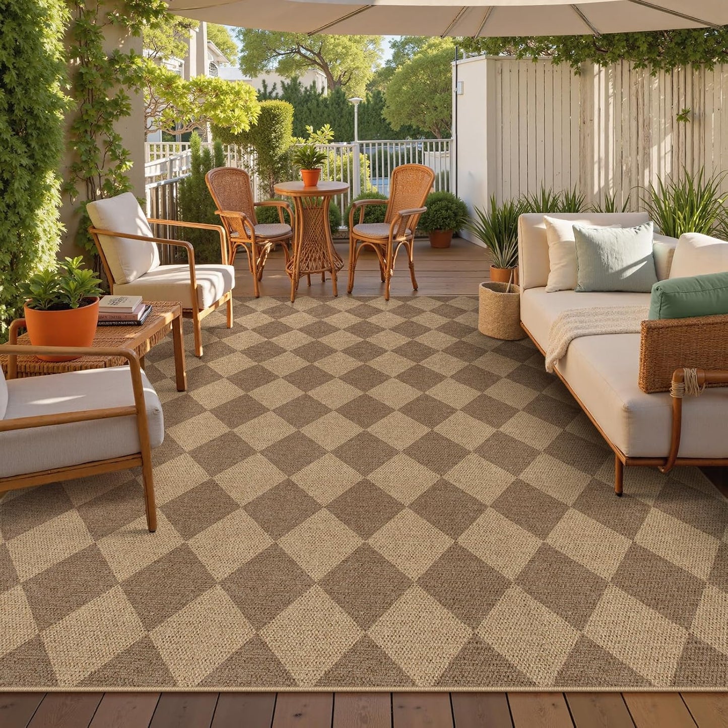 Lahome Checkered Easy Jute Rug 8x10, Washable Rugs for Living Room Dining Room Farmhouse Indoor