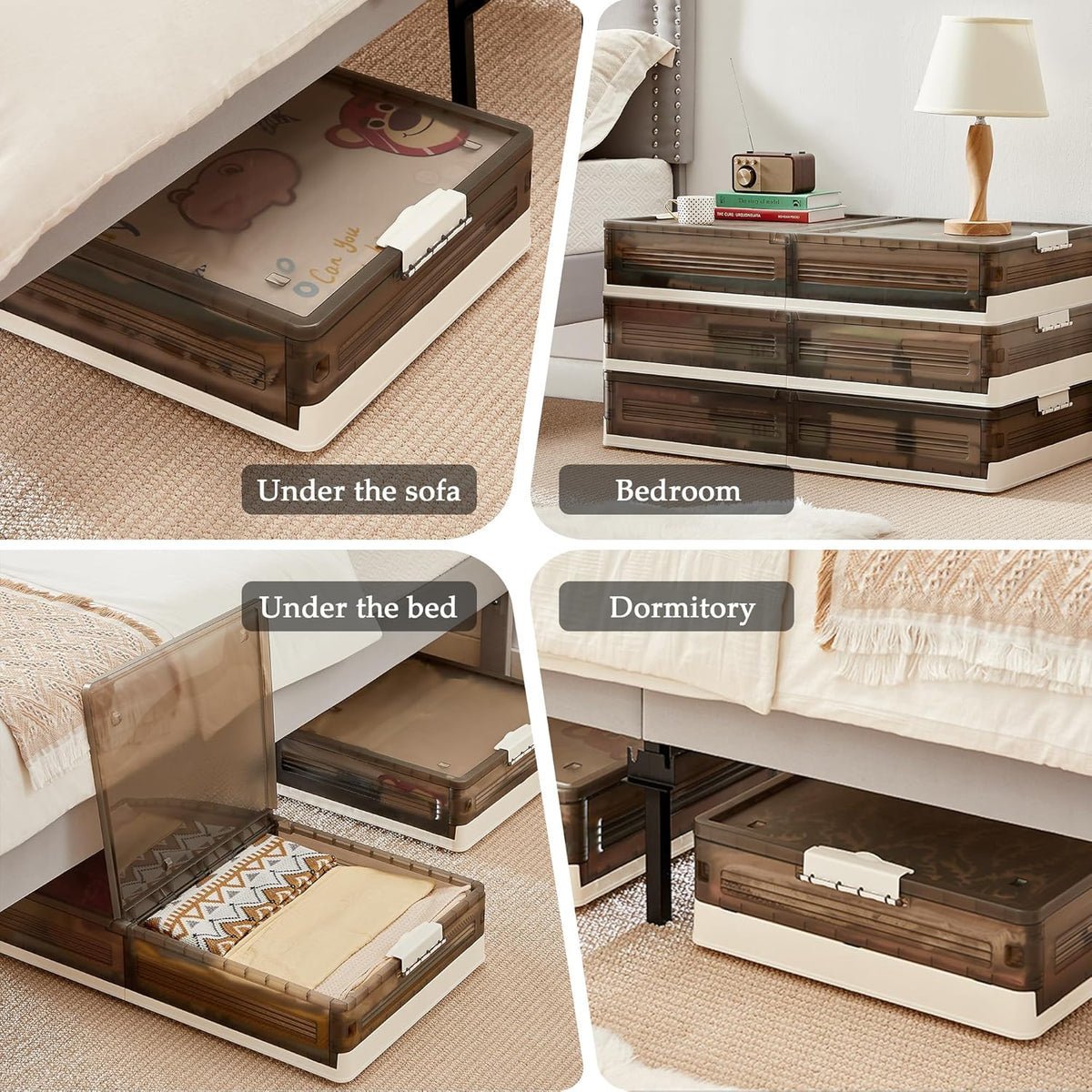 VECELO Under Bed Storage with Wheels, 2 Pack Stackable Under Bed Storage Containers, Underbed