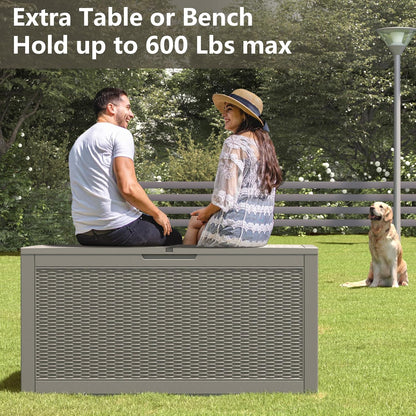 KAMABOKO 101 Gallon Waterproof Large Resin Deck Box, Lockable Large Outdoor Storage Boxes Indoor