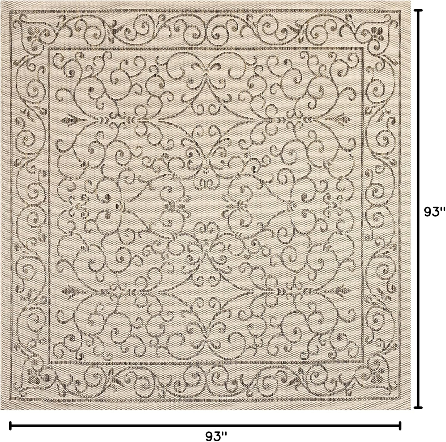 JONATHAN Y Vintage Filigree Indoor Outdoor Square Area Rug 8X8 Beige/Brown, Charleston Textured