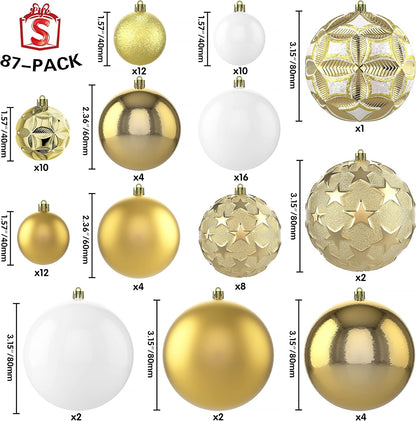 87ct Christmas Ball Ornaments Set Shatterproof Seasonal Hanging Decorations with Reusable Hand-held