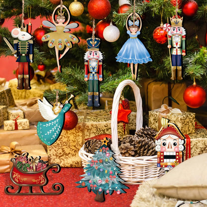 24 Pieces Christmas Nutcracker Wooden Ornaments Wood Hanging Decoration Set for Christmas Tree