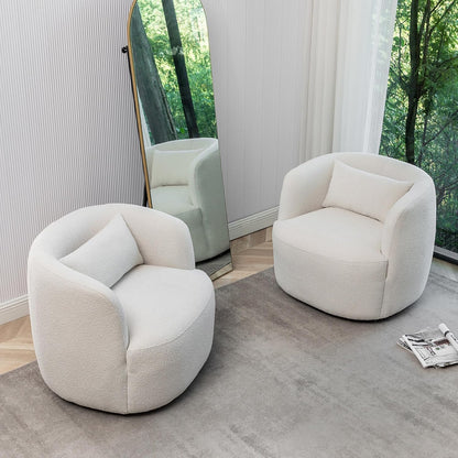 KINWELL 34" Wide Boucle Swivel Barrel Chairs Set of 2, No Assembly Round Upholstered Armchairs