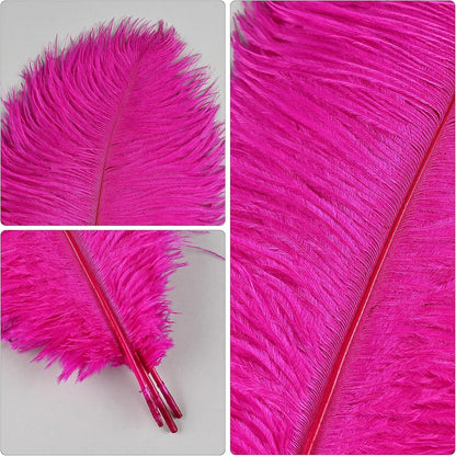 THARAHT Hot Pink Ostrich Feathers 12pcs Natural Bulk 10-12Inch 25cm-30cm for Crafts Wedding Party
