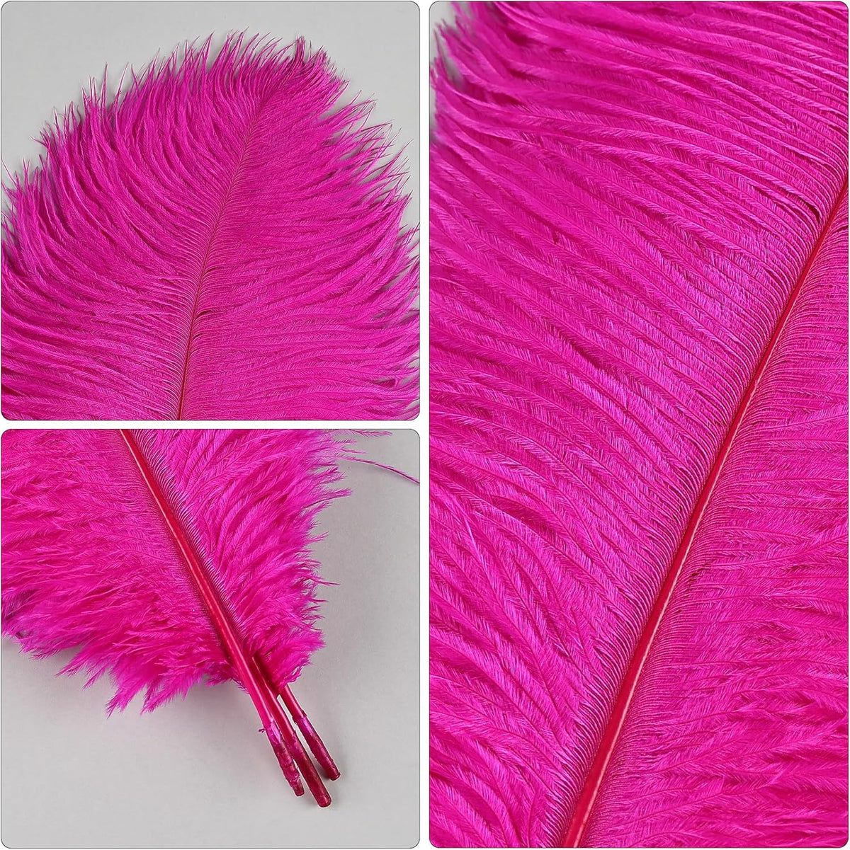 THARAHT Hot Pink Ostrich Feathers 24pcs Natural Bulk 8-10Inch 20cm-25cm for Crafts Wedding Party
