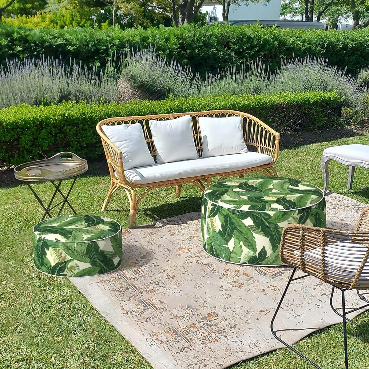 LVTXIII Outdoor/Indoor Round Inflatable Ottoman, All Weather Patio Footstool, Portable Footrest