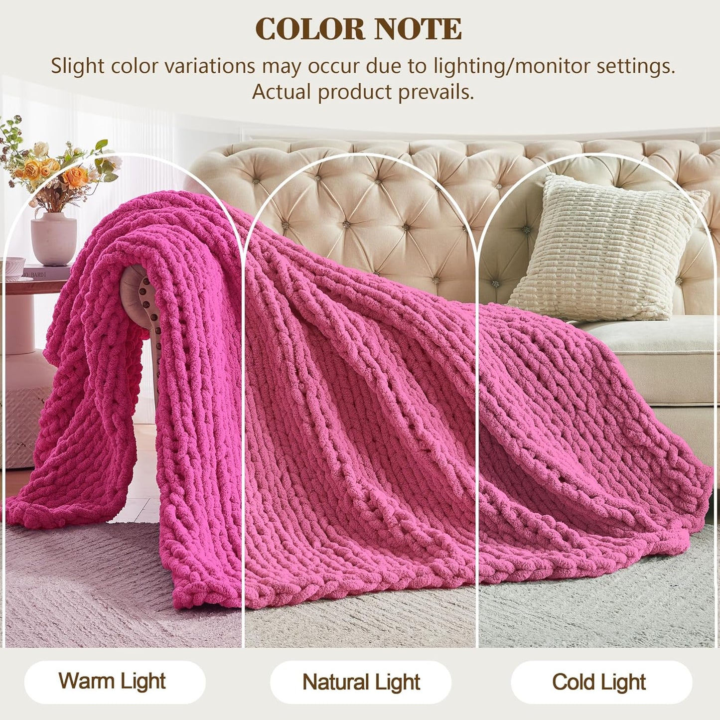 Carriediosa Chunky Knit Throw Blanket 60" X 80" Twin, 100% Hand Made Large Chenille Loop Yarn Soft