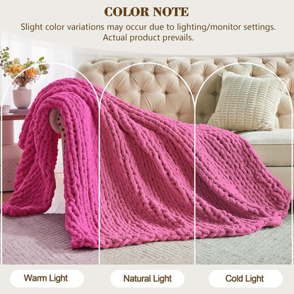 Carriediosa Chunky Knit Throw Blanket 50" X 60", 100% Hand Made Large Chenille Loop Yarn Soft