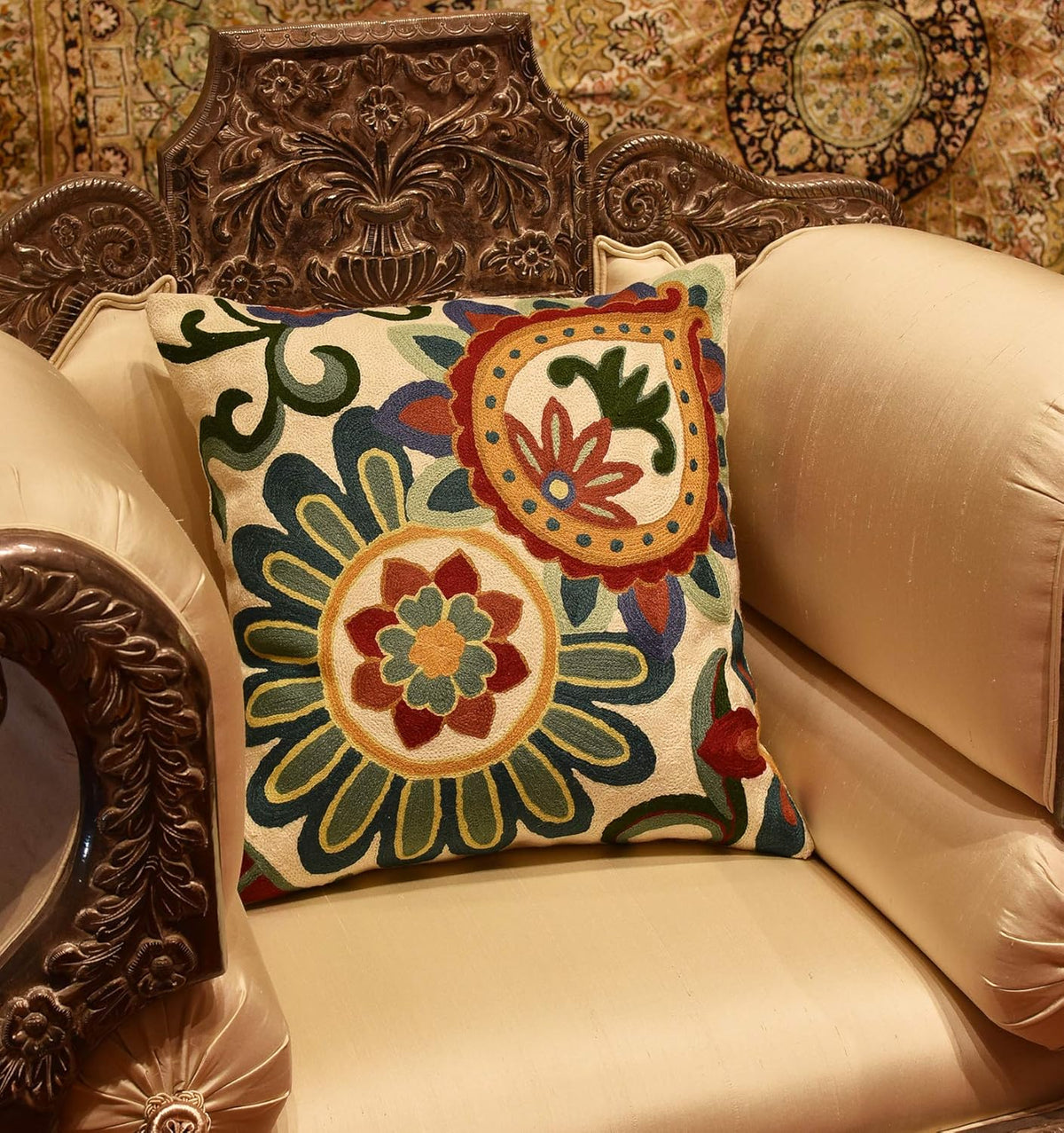 Daisy Floral Pillow Cover Teal Flower Pillowcase Flowery Outdoor Cushion Suzani Accent Pillowsham