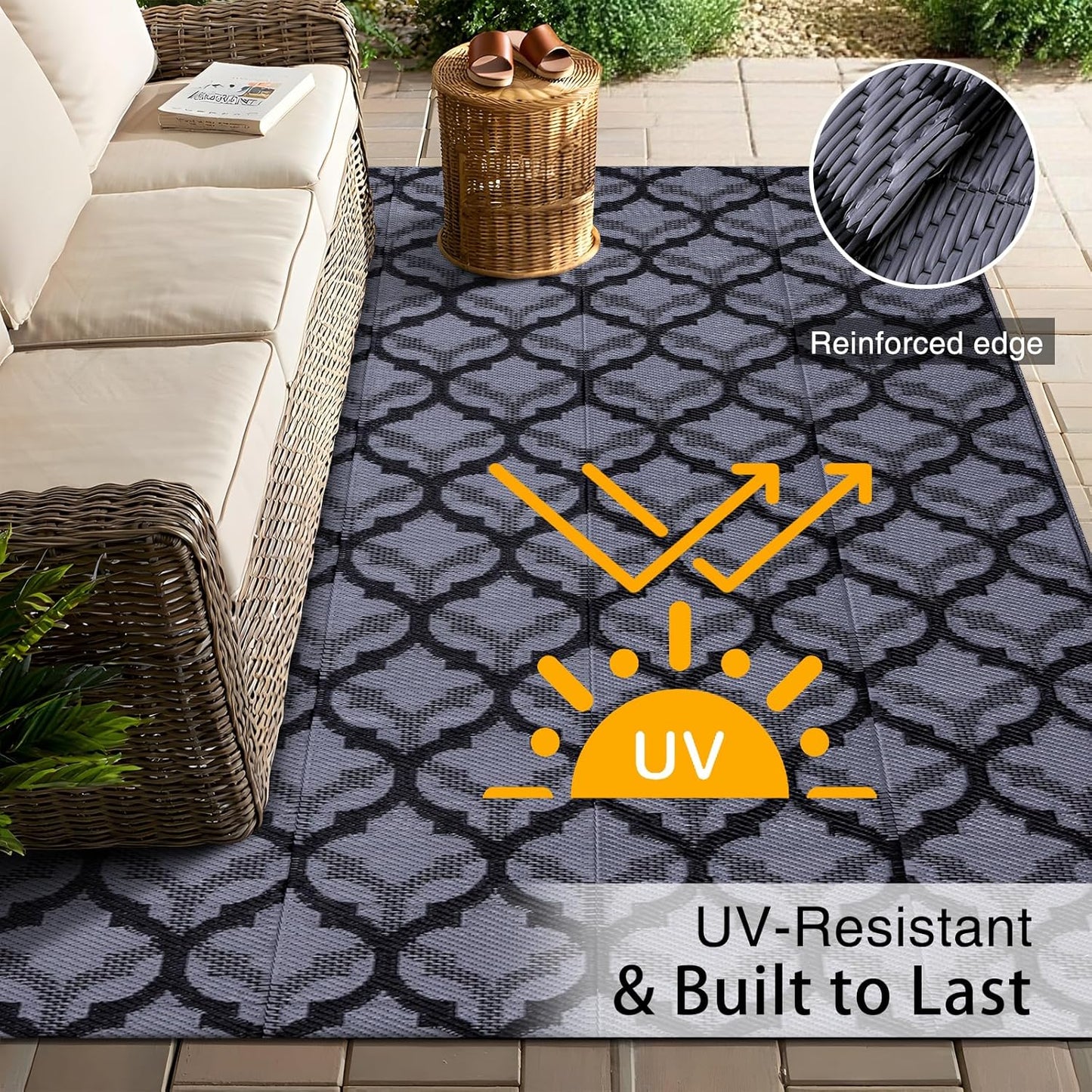 OLANLY Reversible Outdoor Rug 5x8 ft Clearance, Waterproof Outdoor Plastic Straw Rug with