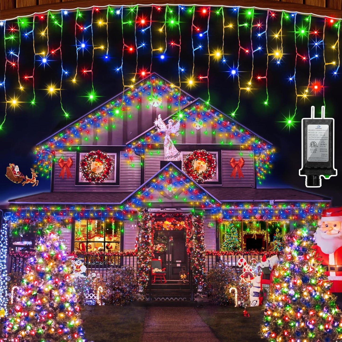 1332 LED 132FT Christmas Lights with 296 Drops, 12 Modes Dimmable Multicolor Outdoor Hanging Lights