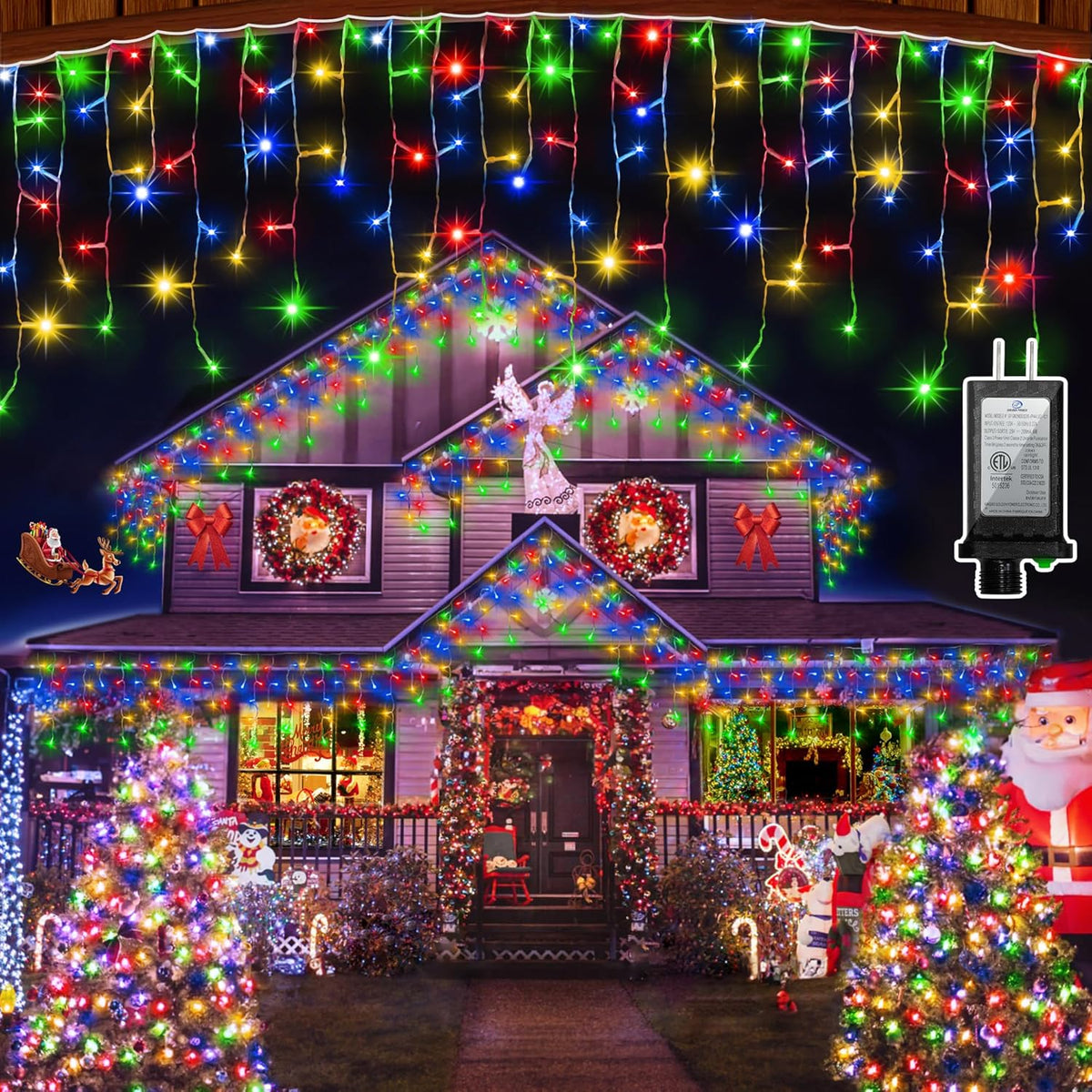 1332 LED 132FT Christmas Lights with 296 Drops, 12 Modes Dimmable Multicolor Outdoor Hanging Lights