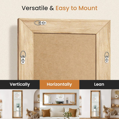 Full Length Mirror with Wooden Frame, 65"X24" Solid Wood Standing Floor Mirror for Farmhouse