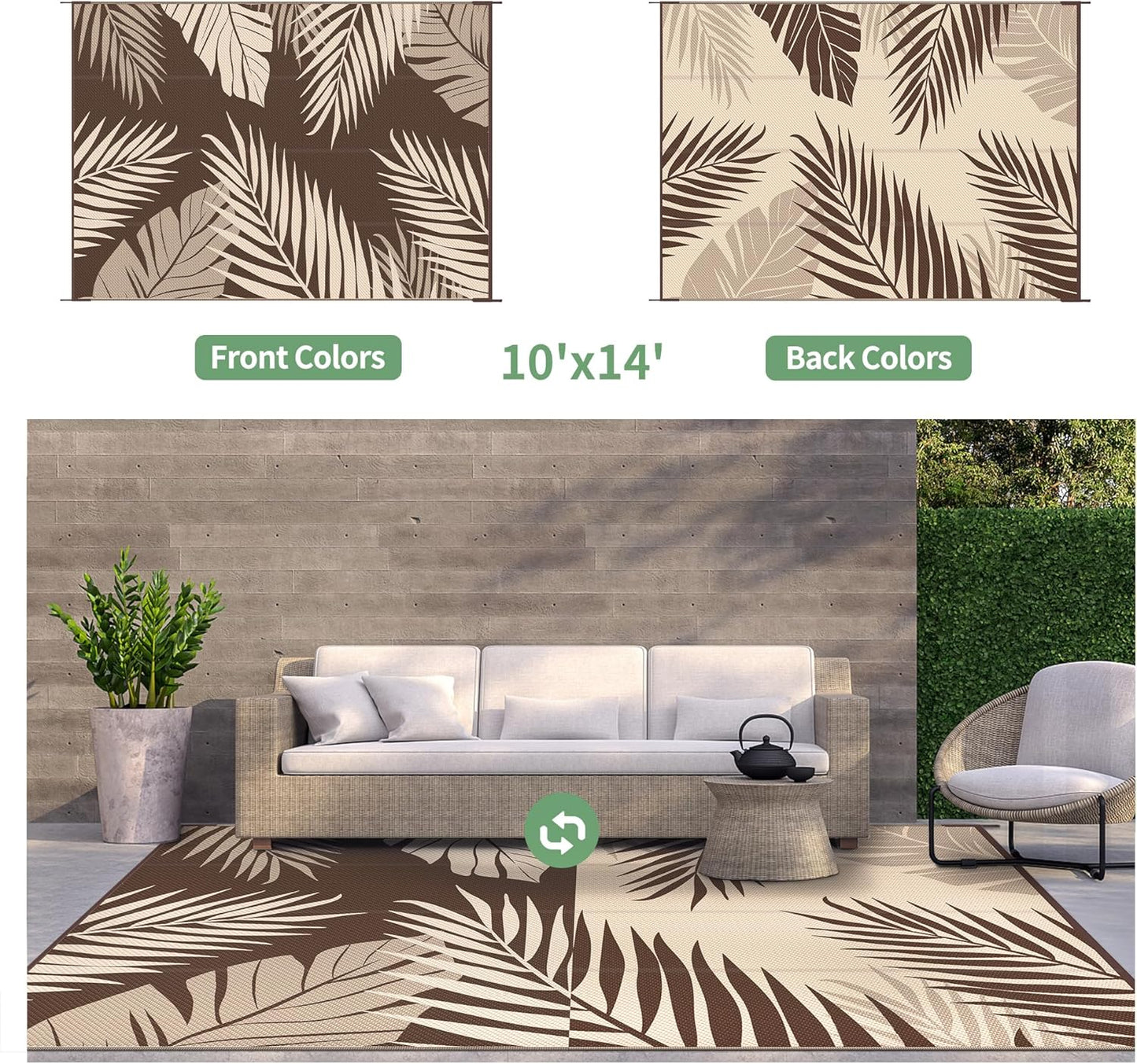 GENIMO Outdoor Rug 10' x 14' Waterproof for Patios Clearance, Reversible Outdoor Plastic Straw