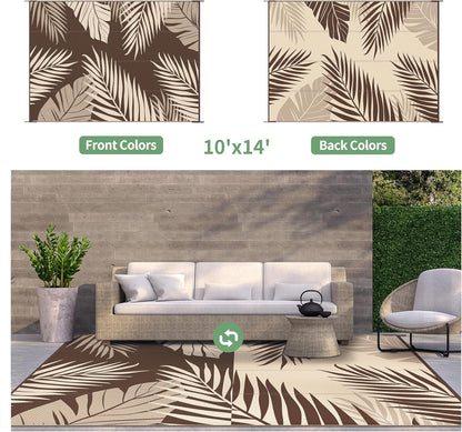 GENIMO Outdoor Rug 10' x 14' Waterproof for Patios Clearance, Reversible Outdoor Plastic Straw