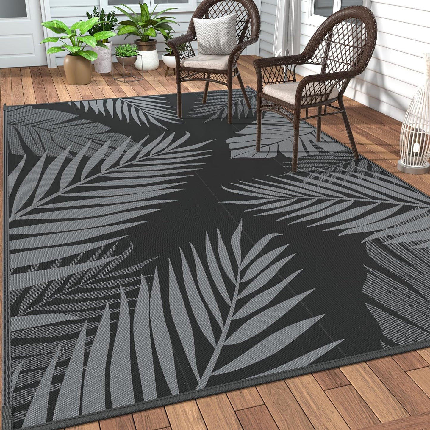 GENIMO Outdoor Rug 10' x 14' Waterproof for Patios Clearance, Reversible Outdoor Plastic Straw