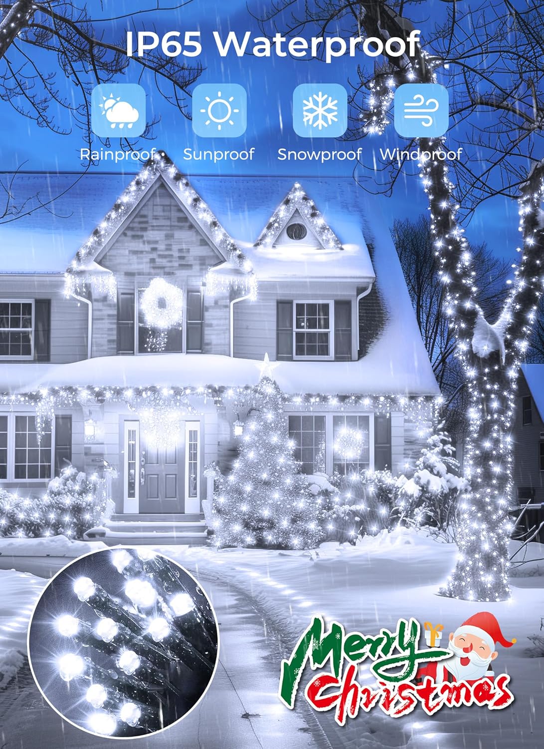 Minetom Solar String Lights for Outside, 4 Pack Total 160FT 400 LED Solar Christmas Lights Outdoor