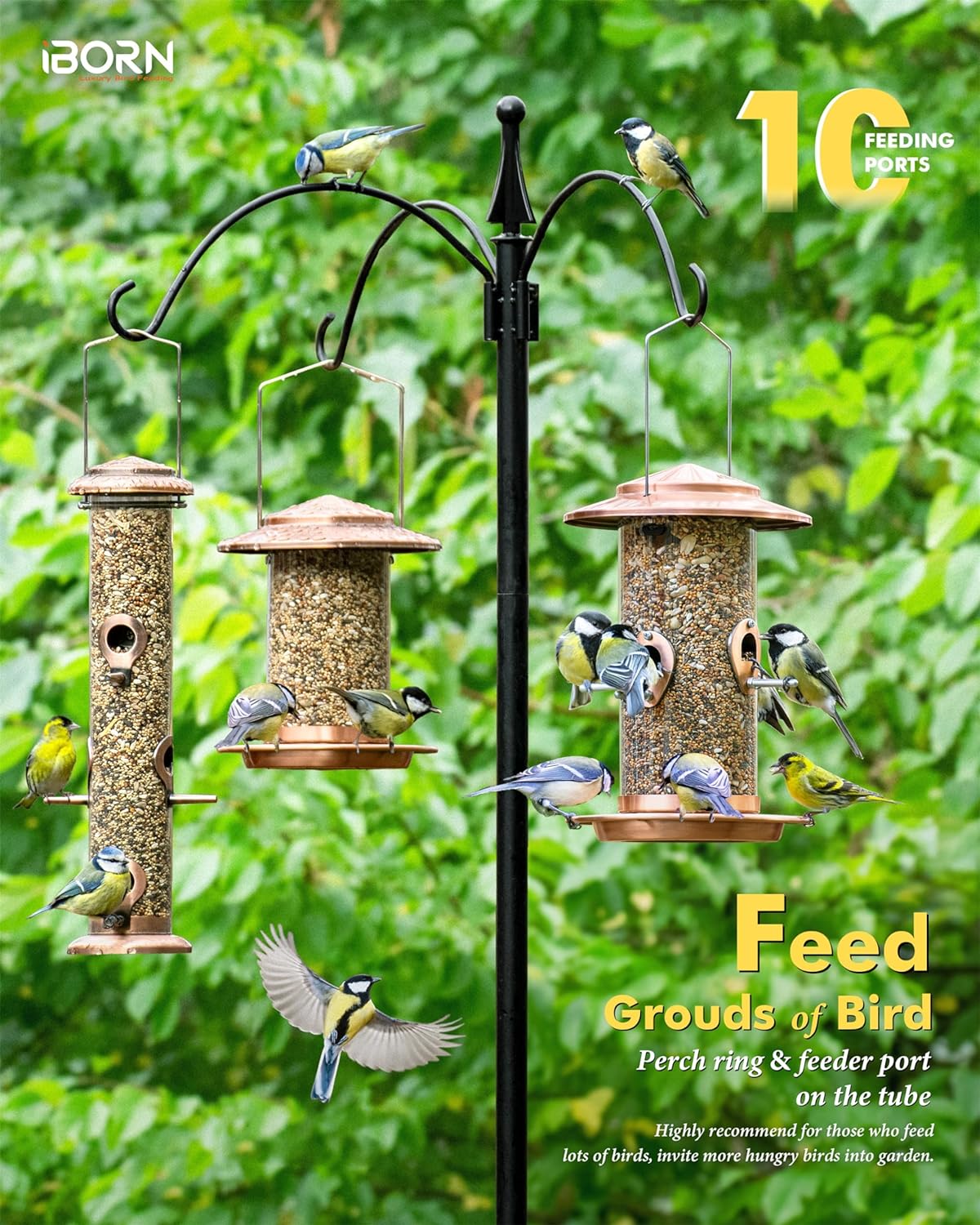 iBorn Metal Bird Feeder for Outside Hanging,Wild Bird Feeders for Cardinal,18cm Large Roof&Tray