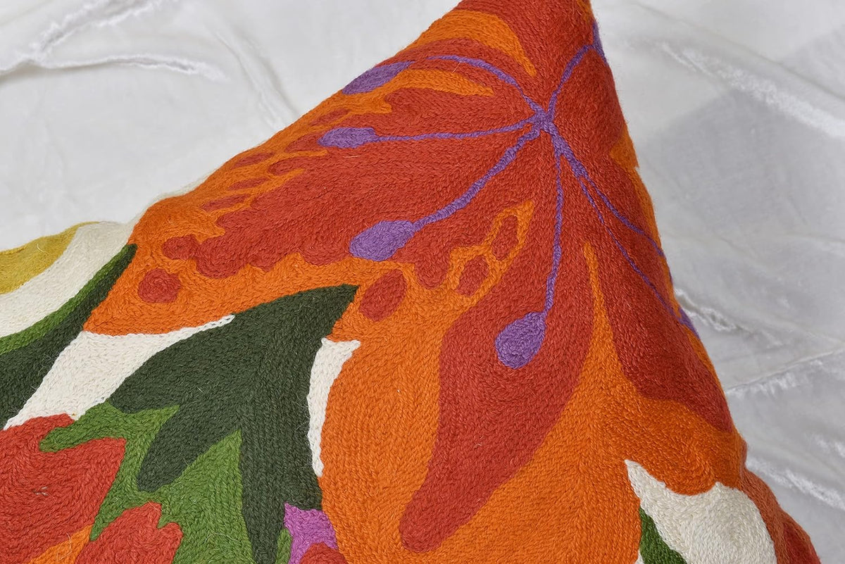 Floral Bloom Pillow Cover | Suzani Accent Pillowcase | Flower Accent Cushions | Hand Embroidered