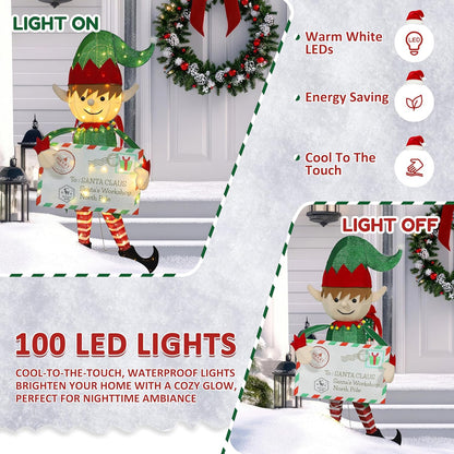 4.8FT Lighted Elf with Envelope Outdoor Christmas Decoration, 3D Pre-Lit Elf Decor with 100 LED