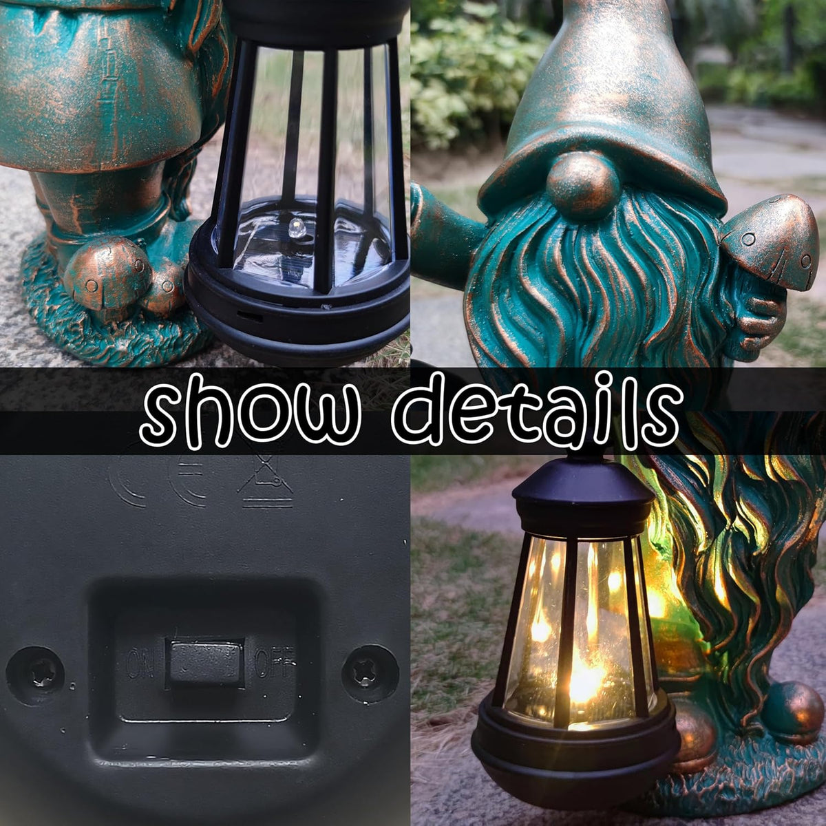 JOYBEE Garden Statues Gnomes with Solar Lantern Outdoor Decor-Gnomes Solar Figurines Lights