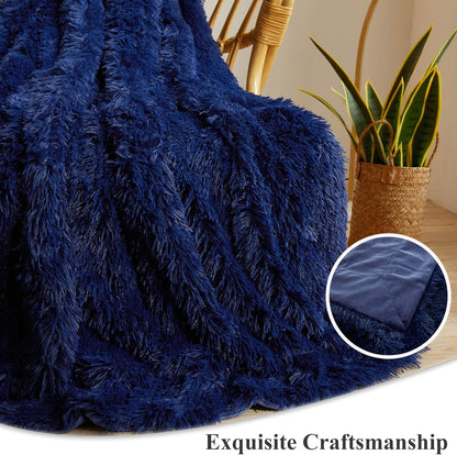 XeGe Luxury Faux Fur Throw Blanket, Blue Soft 50x60 Fluffy Blanket Throw, Shaggy Plush Decorative