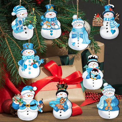 24 Pieces Christmas Snowman Wooden Ornaments Wood Hanging Decoration Set for Christmas Tree Hanging