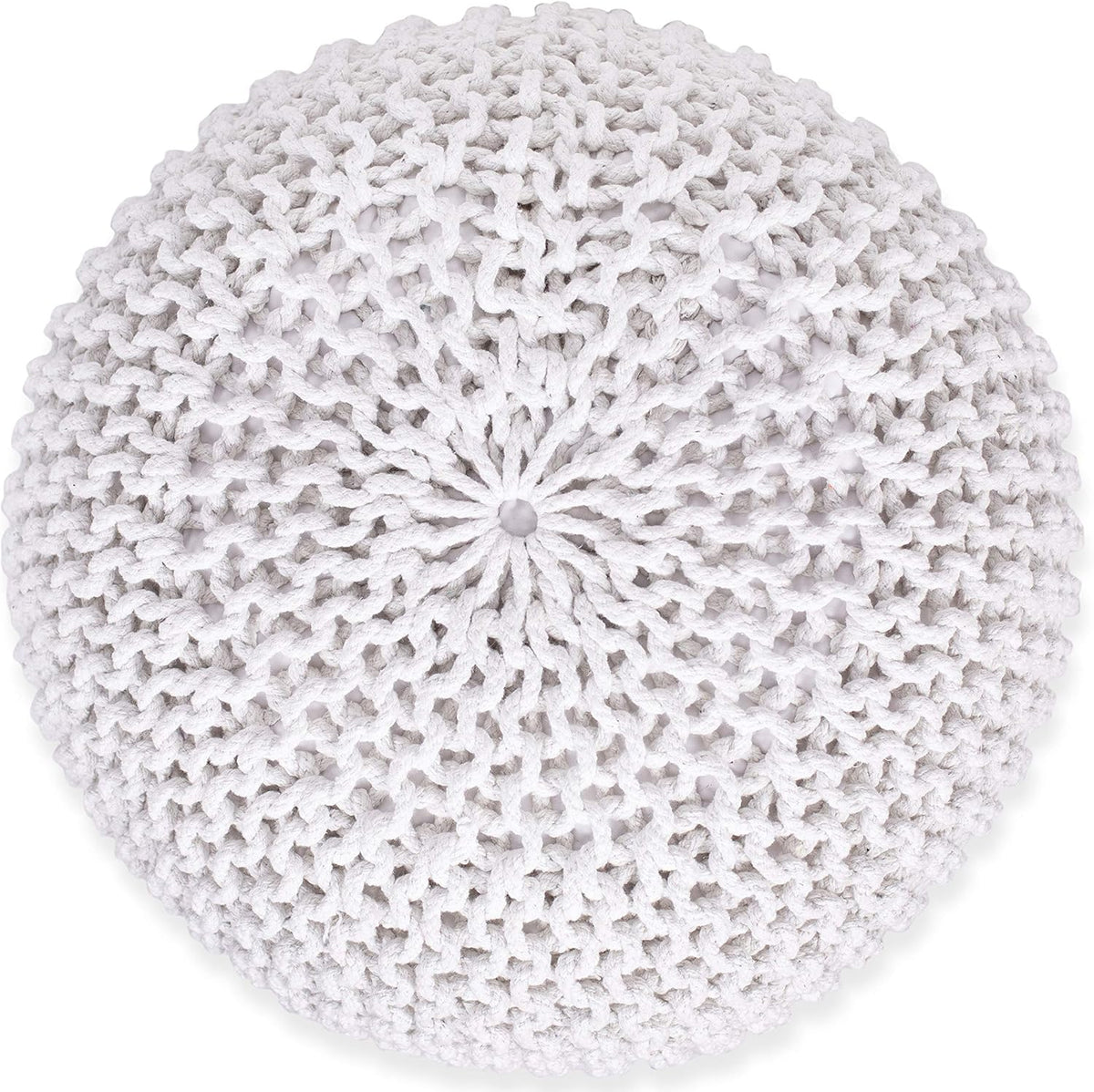 BIRDROCK HOME Round Pouf Ottoman | Cotton Braided Foot Stool with Bean Bag Filling | Boho Foot Rest