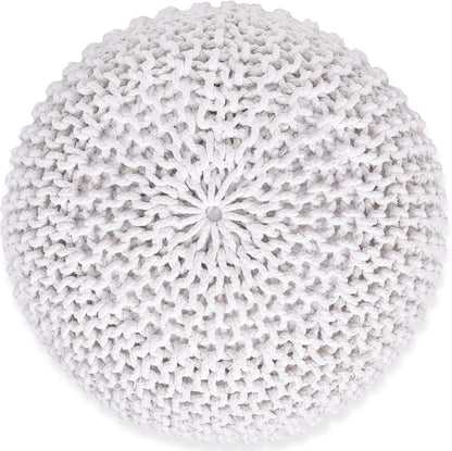 BIRDROCK HOME Round Pouf Ottoman | Cotton Braided Foot Stool with Bean Bag Filling | Boho Foot Rest