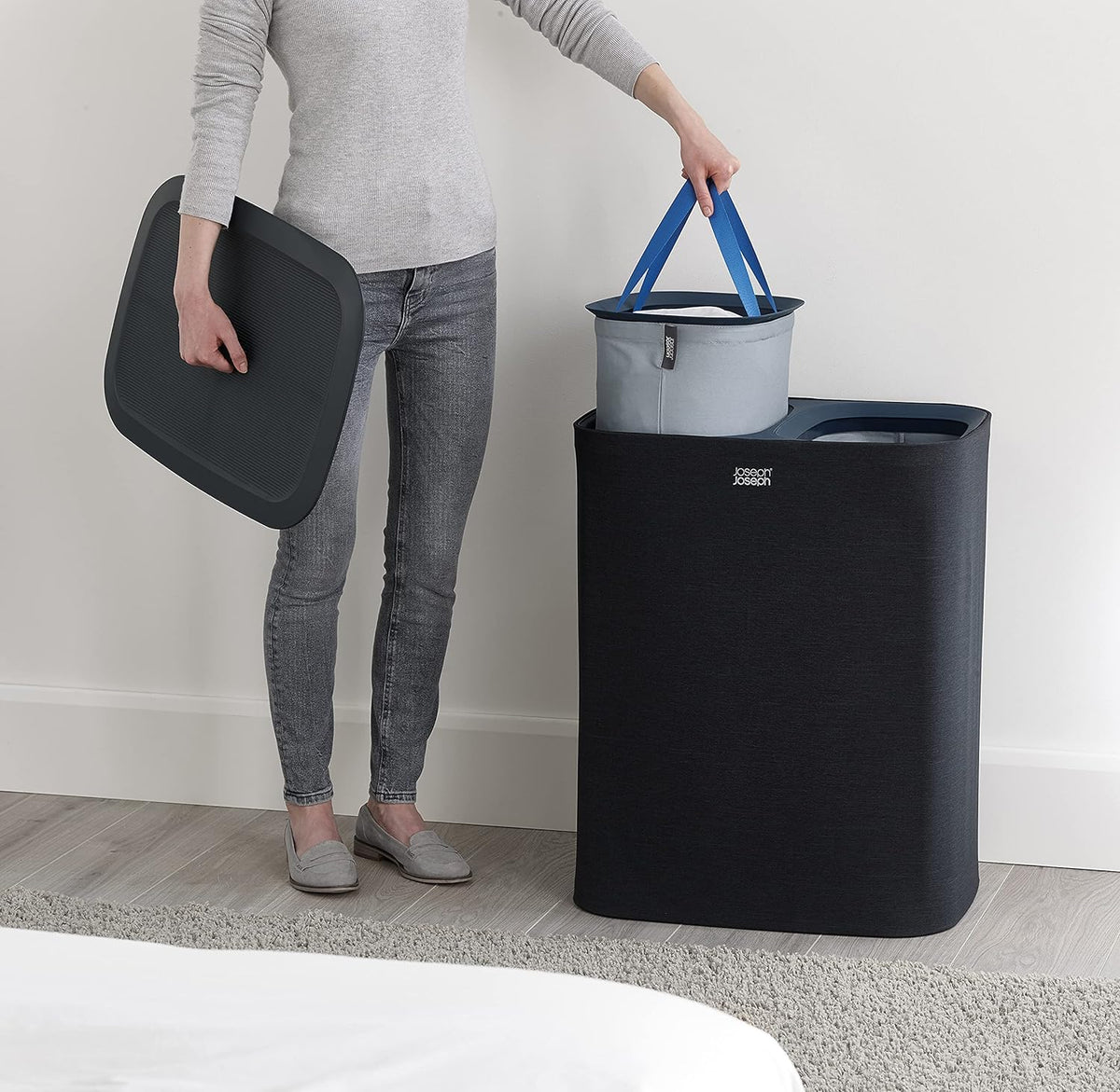 Joseph Joseph Tota 90 liter/23.8 gallon Laundry Hamper Separation Basket with lid, 2 Removable