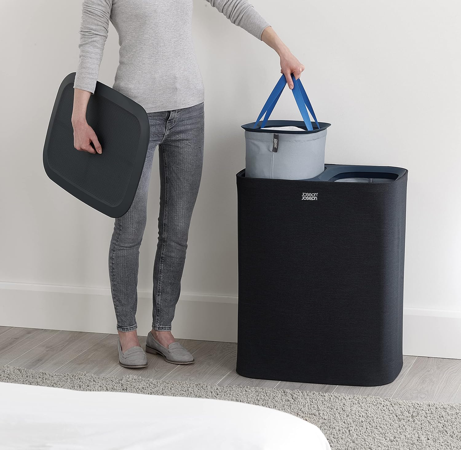 Joseph Joseph Tota 90 liter/23.8 gallon Laundry Hamper Separation Basket with lid, 2 Removable